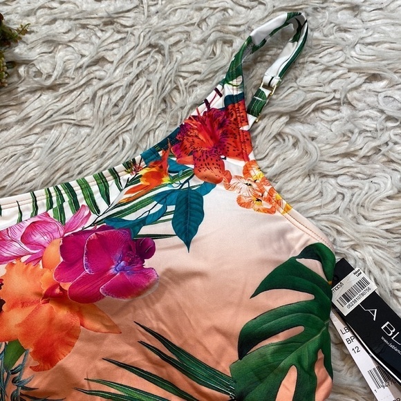 NWT LA BLANCA Tropicalia Ruched One Shoulder One Piece Swimsuit sz 12 - Picture 5 of 13